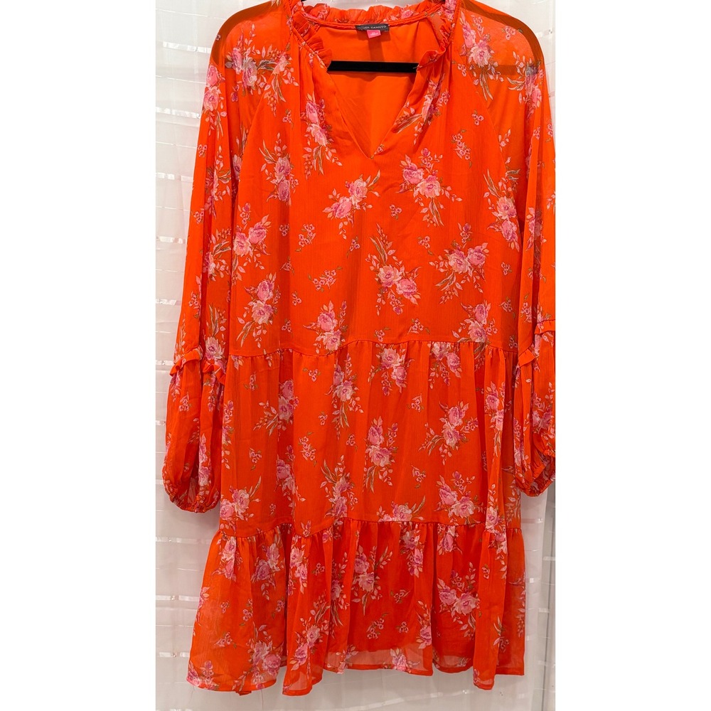 Vince Camuto Womens‎ Orange Floral Tiered Shift Dress XL C3422900 Long Sleeve